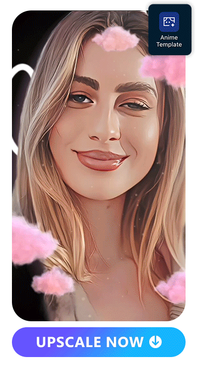 a smiling woman selfie video applied with different video anime templates